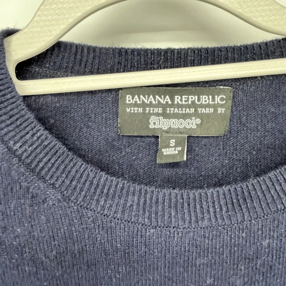 Banana Republic Filpucci Sweater Mens Small Navy Blue Stripe Crew Italian Yarn